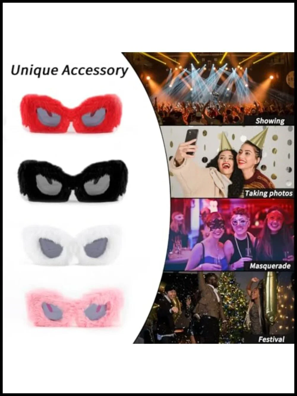 Plush Fuzzy Velvet Cat Eye Sunglasses Party Masquerade UV400